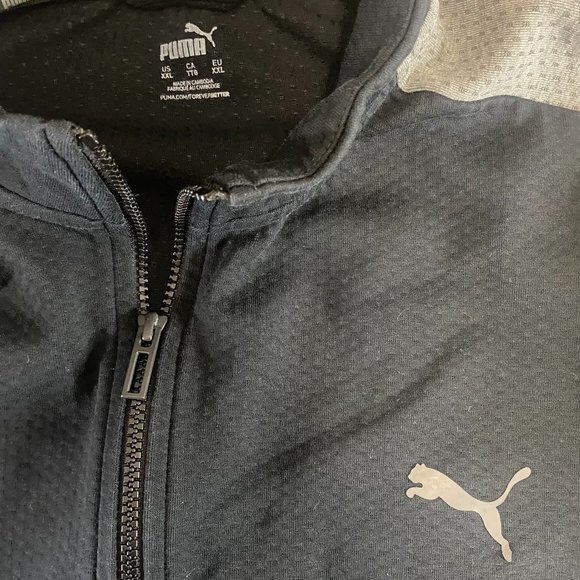 Puma Jacket Mens 2XL Gray Logo Black Full Zip Up Sweater Track Sweatshirt XXL - Picture 2 of 8